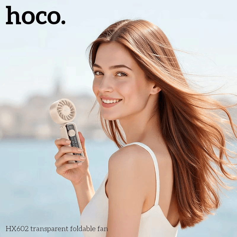 พัดลมพกพา HOCO HX602 ปรับแรงลม 100 ระดับ พับได้ 90&deg; แบตเตอรี่ 6.5 ชม. ความเร็วมอเตอร์ 8000RPM